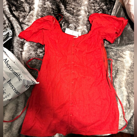 ABERCROMBIE AND FITCH Linen-Blend Button-Through Mini Dress - Picture 4 of 6